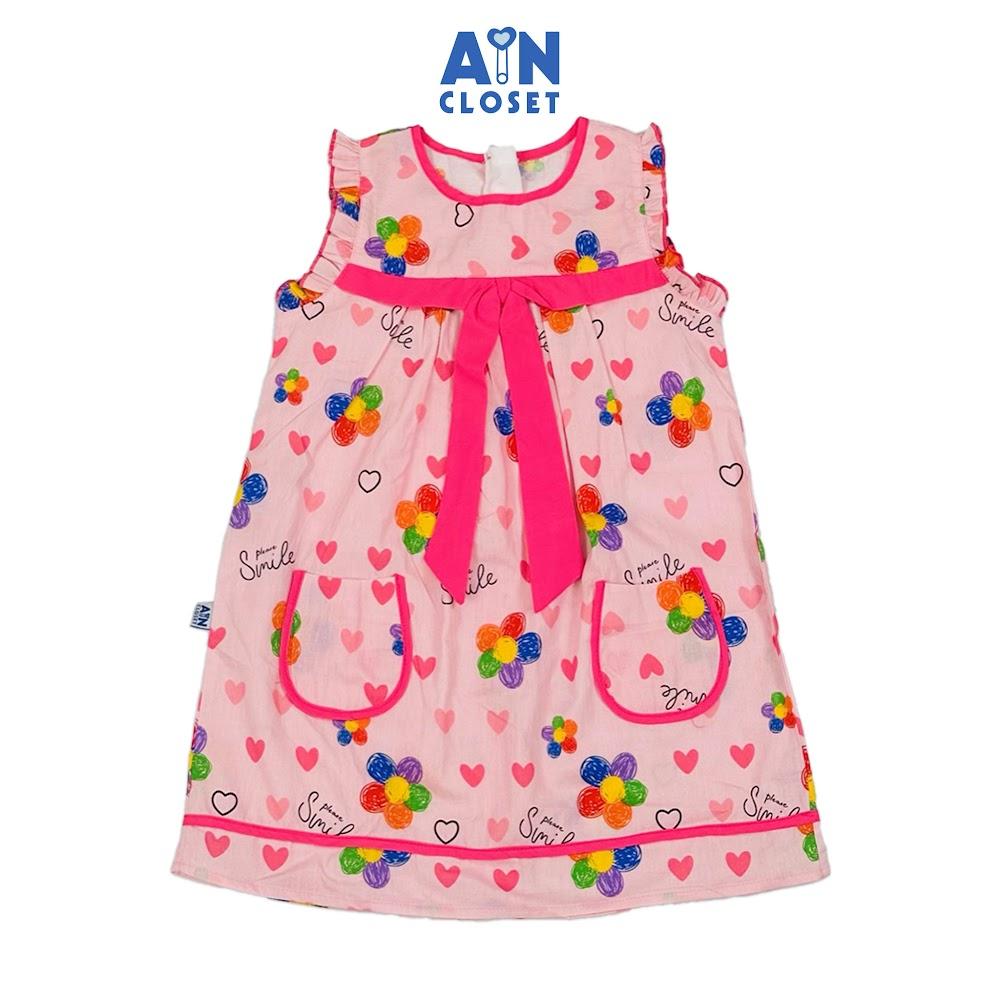 Đầm bé gái họa tiết Hoa Bé Ngoan Hồng thun cotton, - AICDBGO1ZYBW - AIN Closet