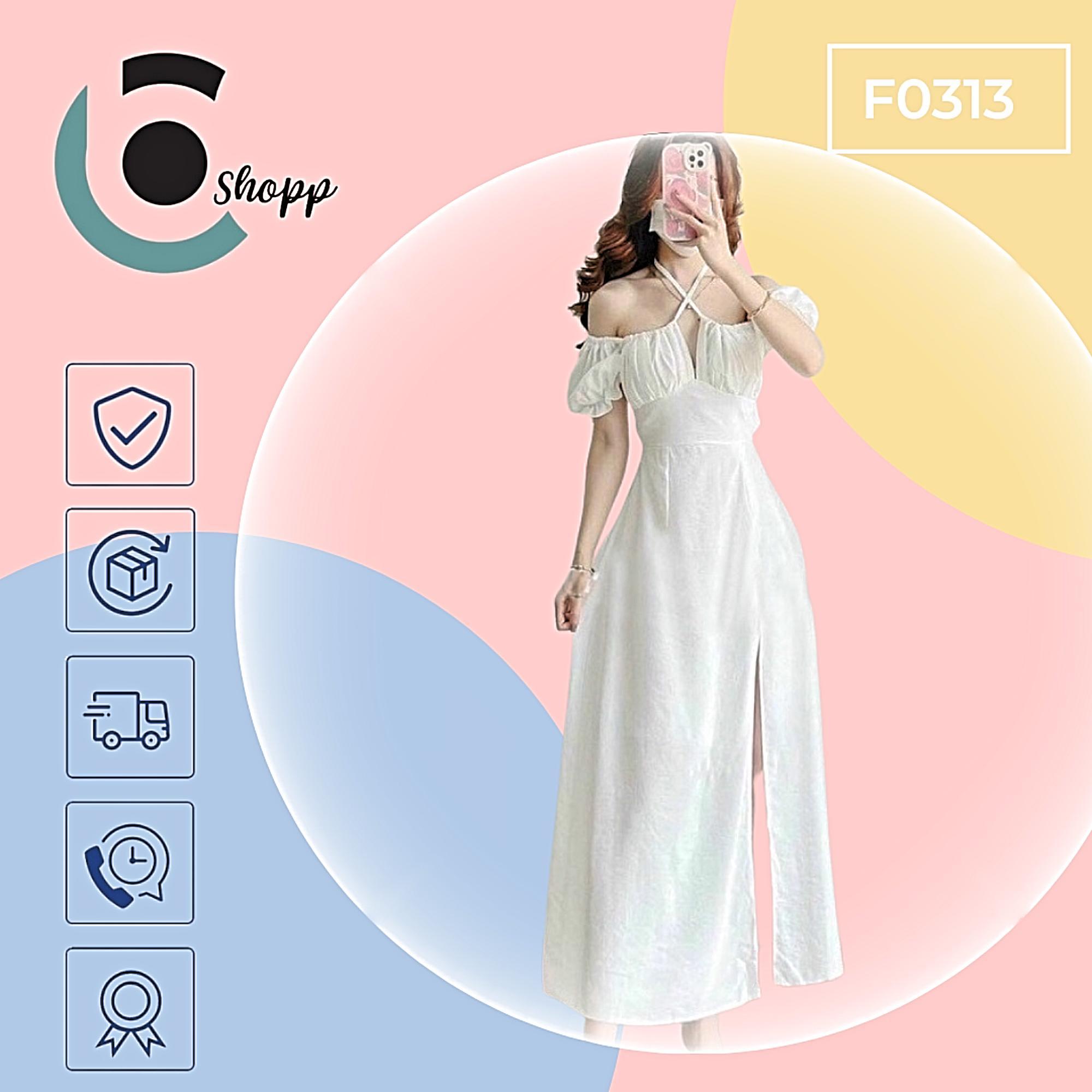Đầm maxi nhíu ngưc xẻ tà cao cấp