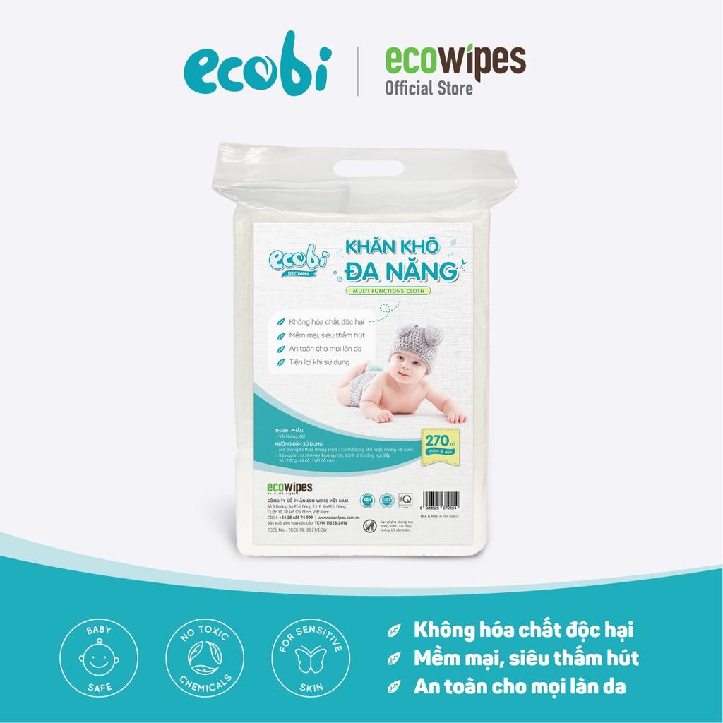 Combo 3 túi khăn khô đa năng cho bé EcoWipes Ecobi túi 270 tờ dùng thay khăn sữa an toàn cho trẻ sơ sinh