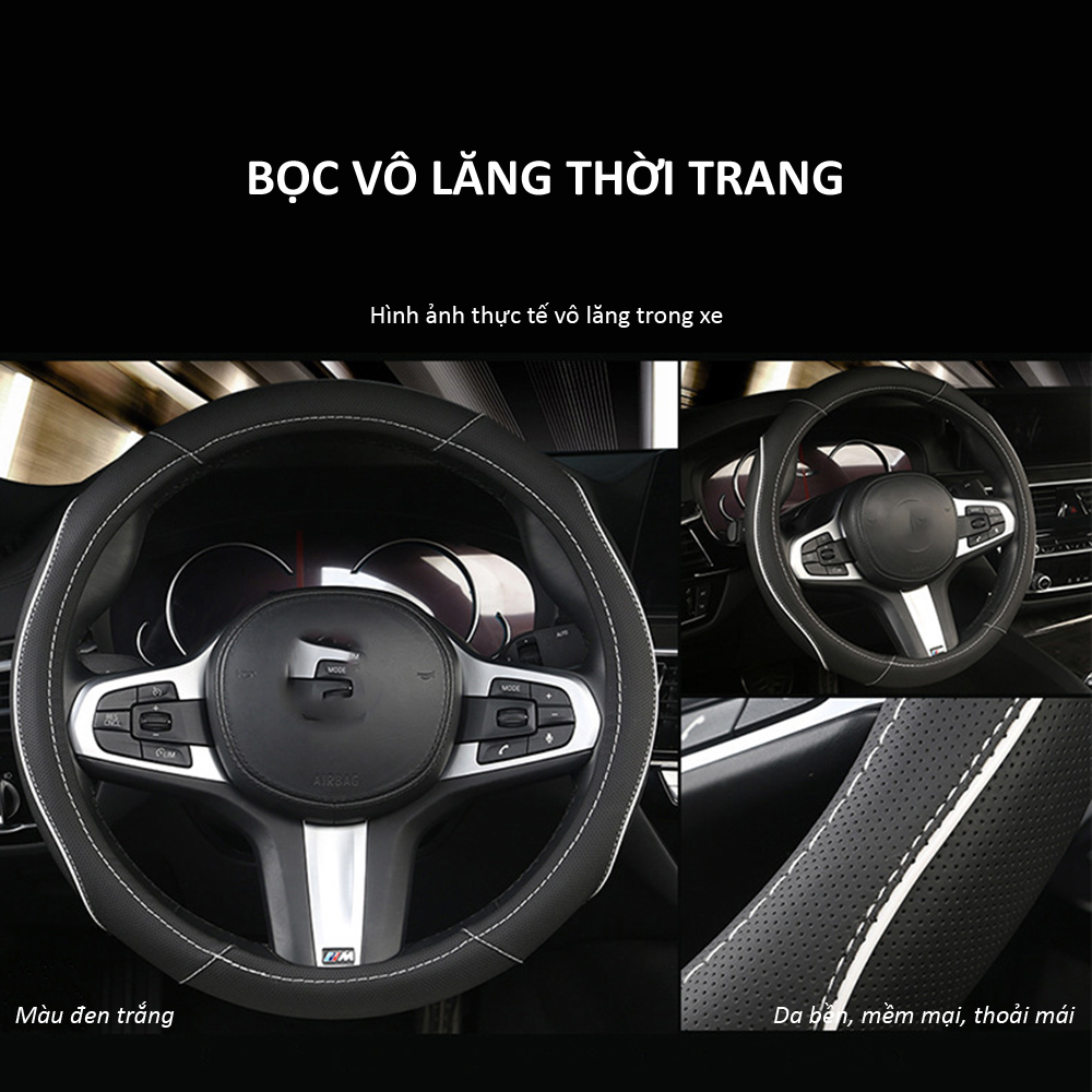 Bọc vô lăng cao su xe ô tô 5, 7 chỗ cầm chắc tay, lắp đặt dễ dàng có thể tự lắp đặt tại nhà, đường kính vô lăng 37-38 cm