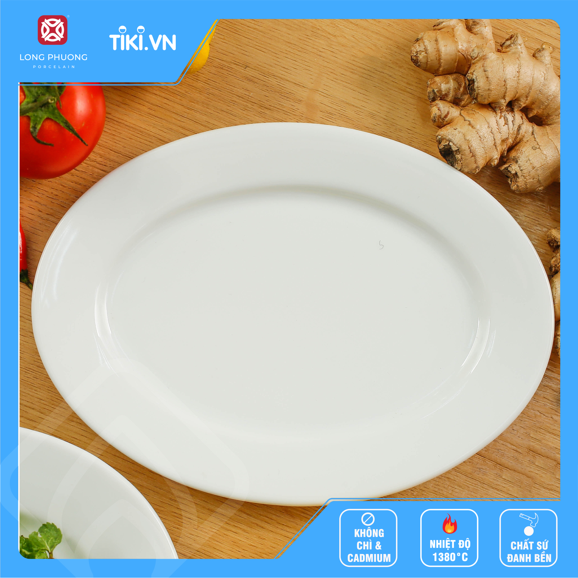 Đĩa Xoài Đủ Size Bằng Sứ Cao Cấp Long Phương - 14 Inch