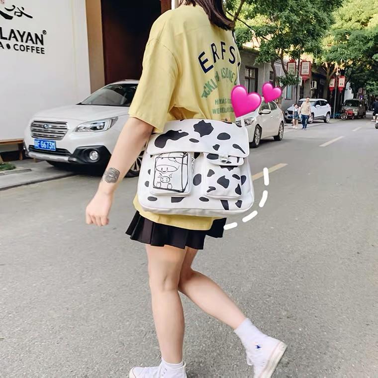 Túi Đeo Chéo Bò Sữa đi học vải Canvas