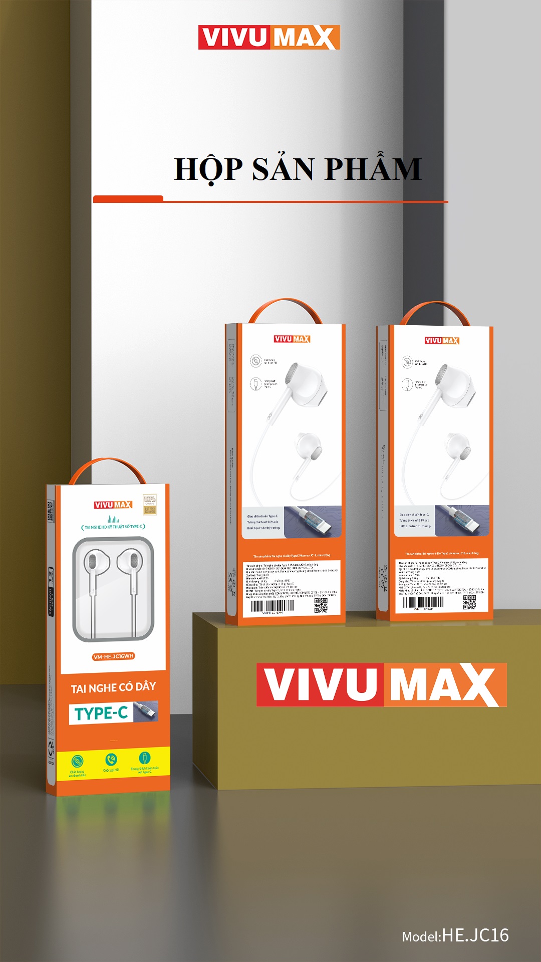 Tai nghe dây chân Type C Vivumax JC16 tương thích các thiết bị có cổng Type C - Hàng Chính Hãng, Bảo Hành Chính Hãng