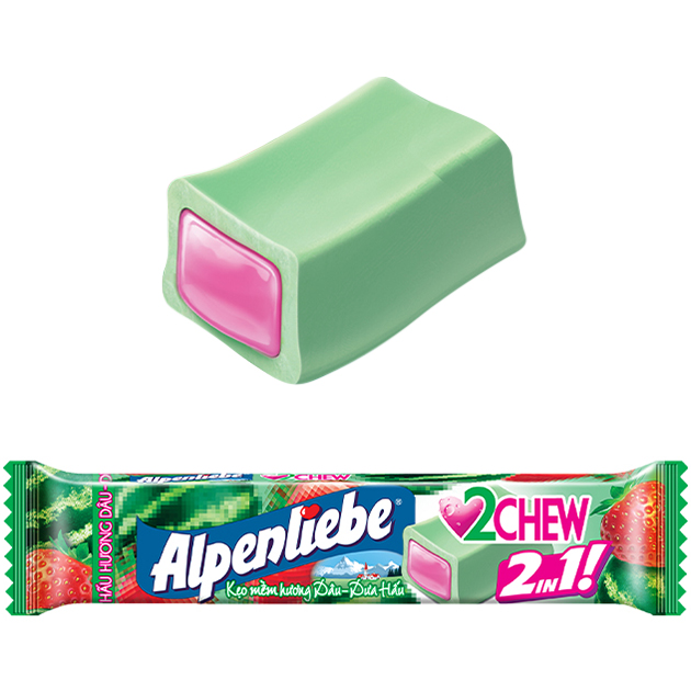 Kẹo Mềm Alpenliebe 2Chew Hương Dâu - Dưa Hấu (Hộp 16 Thỏi)