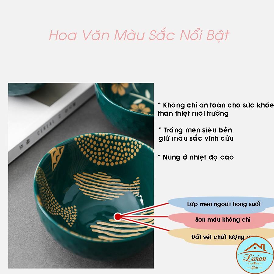 Bát ăn cơm, bát ăn dặm bằng sứ có vân chống trơn họa tiết hoa lá, ngựa và cá cực xinh