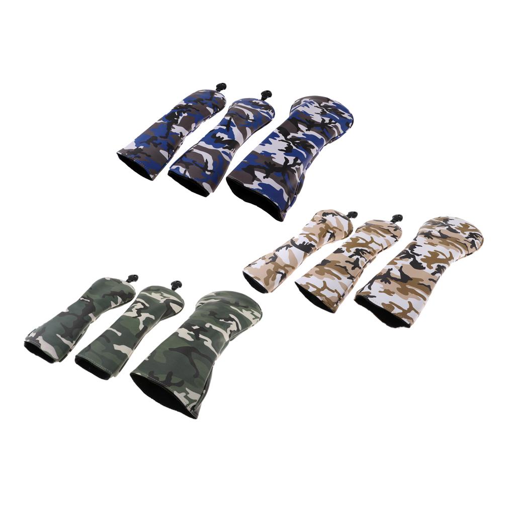 3Pcs Waterproof Premium PU Golf Headcover No. 1 3 5 Wood Driver Protector Set & Interchangeable No. Tag