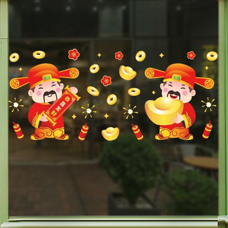 Decal Tết DÁN CỬA LỚN HÍT TĨNH ĐIỆN - Thần tài cùng 4 chú trâu phối Rèm Trâu nhí