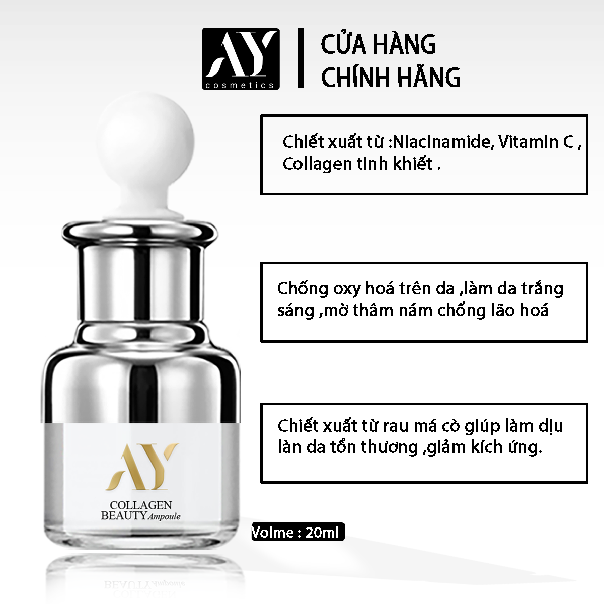 Serum dưỡng da cao cấp ay collagen beauty 20ml dưỡng ẩm trắng da mờ thâm nám niacinamide 5%. ay cosmetics