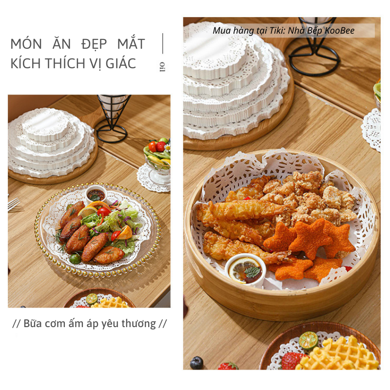 Set 140 tờ giấy thấm dầu ăn thực phẩm họa tiết hoa văn ren - Giấy lót trang trí decor món ăn (PKB12)