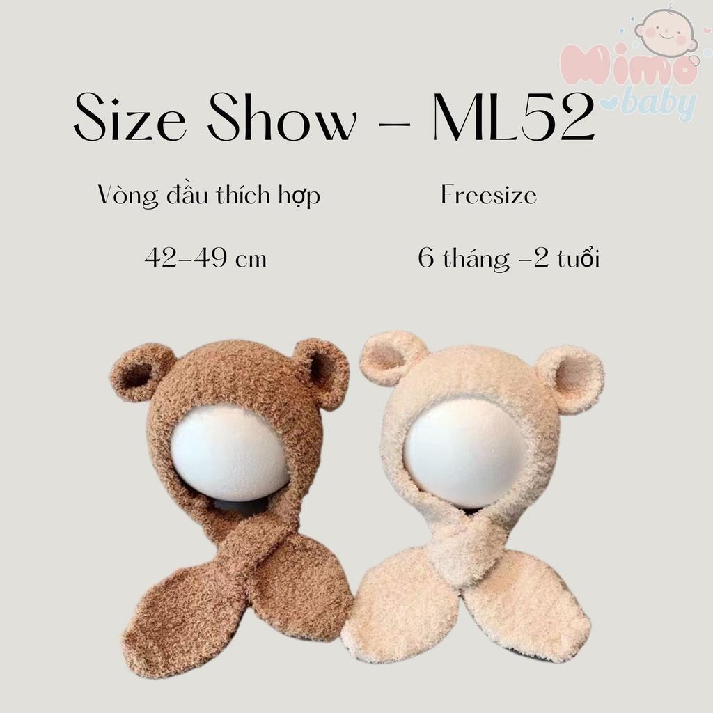 Mũ len tai gấu liền khăn lông xù mềm mại dễ thương cho bé Mimo baby ML52