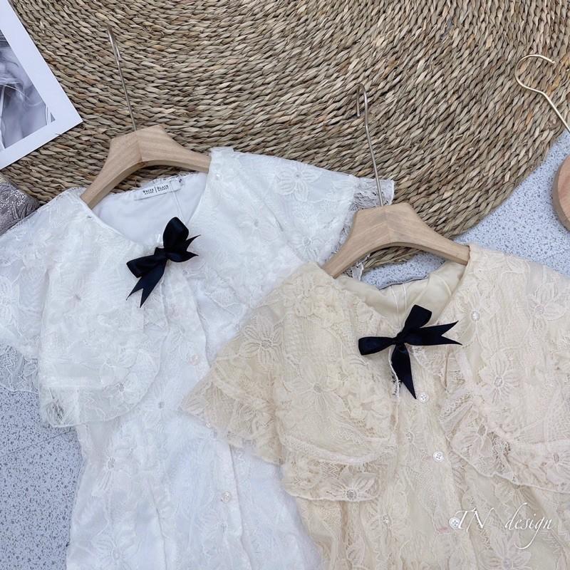 Áo sơmi ren cổ bèo nơ