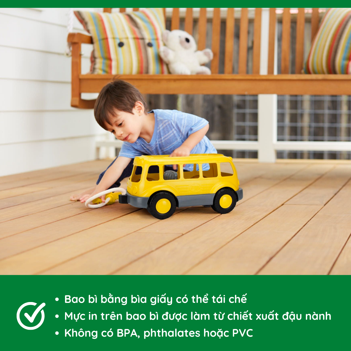 Đồ Chơi Xe School Bus Có Dây Kéo Green Toys Cho Bé Từ 18 Tháng