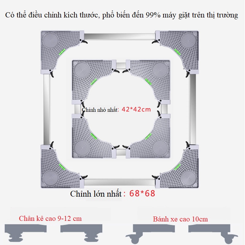 Chân Máy Giặt, Tủ Lạnh Có Bánh Xe Chống Rung Lắc Kích Thước 42 - 66cm