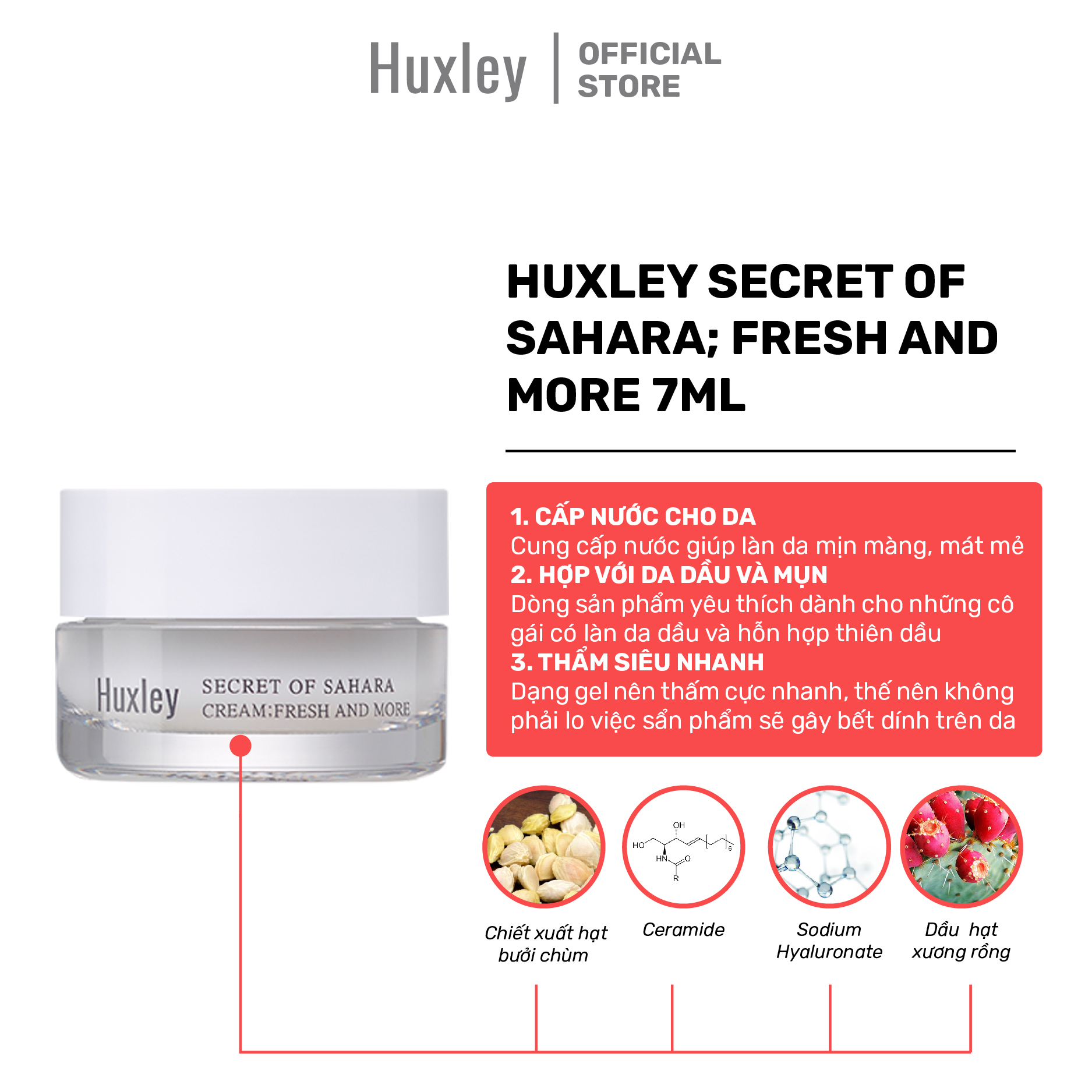 Kem dưỡng siêu cấp ẩm căng mịn chống lão hóa Huxley Cream Fresh And More 7ml