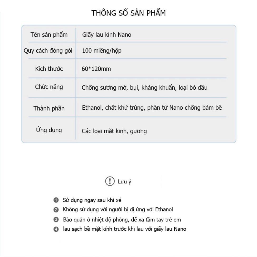 Khăn Lau Kính Nano Chống Bám Hơi Nước, Lau Sạch Nhờn Vân Tay Bụi Bẩn Trên Kính, Điện Thoại - Hộp 100 Tờ