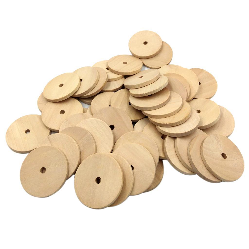 50 Piece 40mm Unfinished Blank Wood Pieces Round Hanging Gift Tag for DIY Painting Craft with Hole