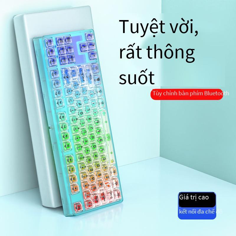 Đảm bảo chất lượng bàn phím sạc không dây macro 2.4G bluetooth 3 chế độ pha lê trong suốt Bàn phím cơ phát sáng RGB phím văn phòng trò chơi