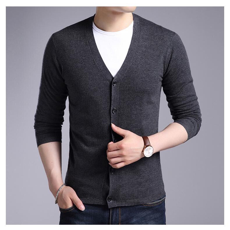 Áo Khoác Len Cardigan Nhẹ Nam Đẹp - L - Xám Đậm
