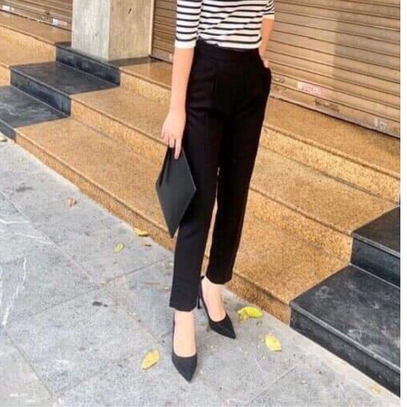 Quần Baggy Nữ Cạp Chun Sau- Baggy Cạp Cao Khóa Sườn-Quần Âu Vải Không Bị Nhăn 1 Màu