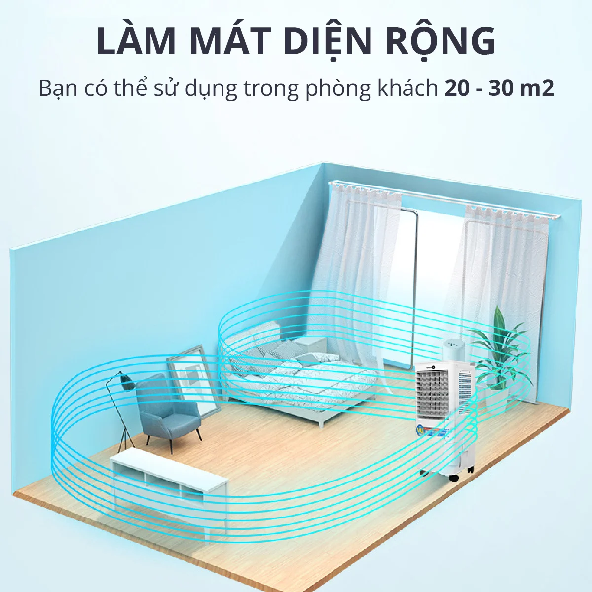 Quạt làm lạnh Không Khí Mishio MK266 80W 30L 34x33x78cm - Hàng chính hãng