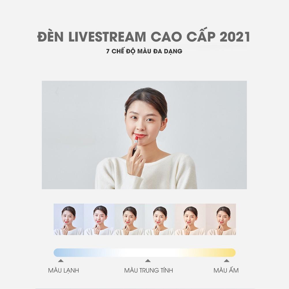 Đèn Livestream cao cấp 2021 bán hàng mini 3 trong 1, để bàn, gấp gọn, pin rời