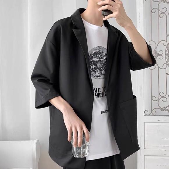 Áo blazer tay lỡ unisex áo vest form rộng nam hè thu phong cách Hàn Quốc-BZ05
