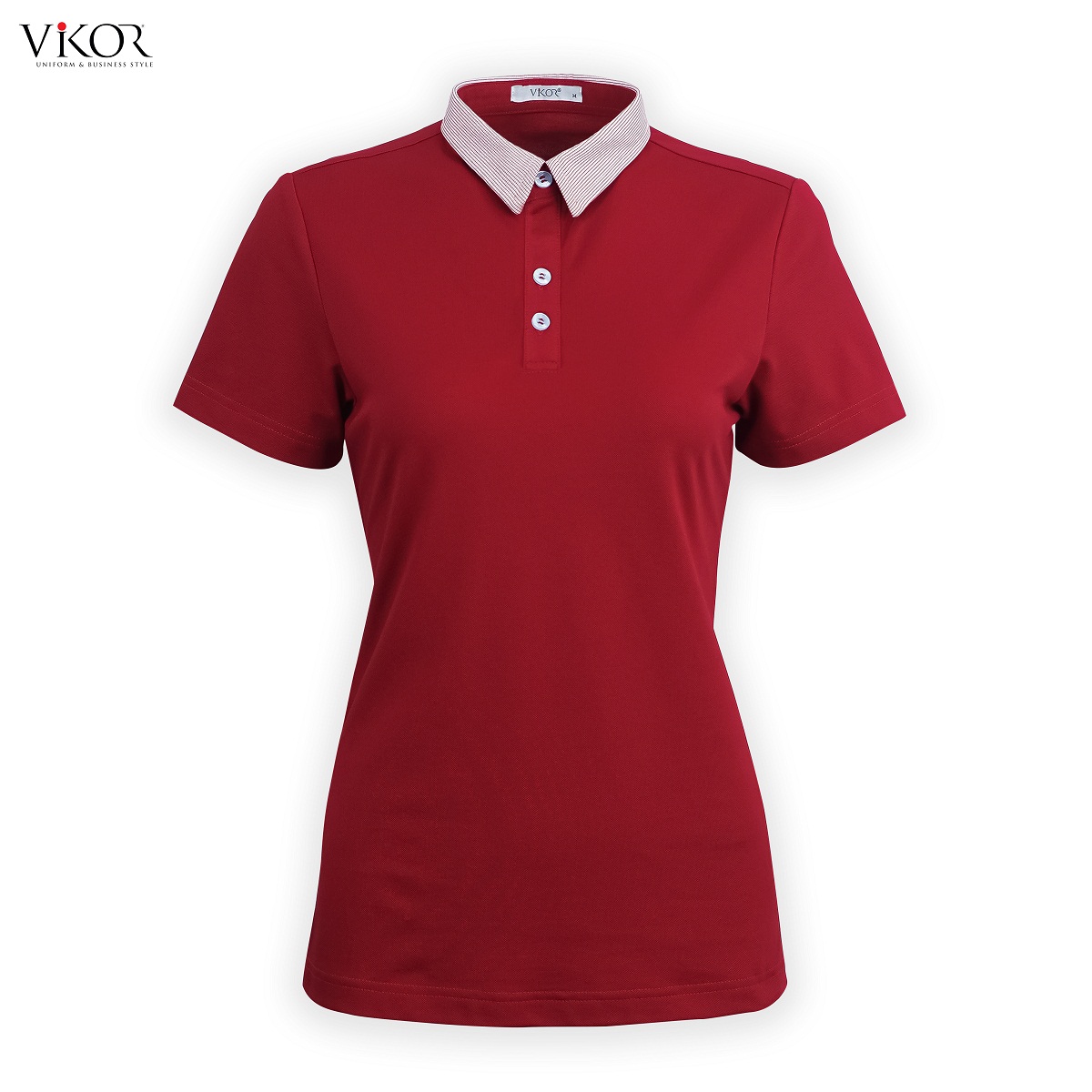 Áo thun POLO nữ cổ sơ mi VIKOR SMW04 đỏ đô vải sợi cafe cao cấp, mềm mại, siêu mát hàng chính hãng