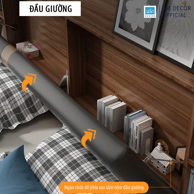 Giường Ngủ Hộp Gỗ Hình Hiện Đại Nhiều Ngăn Lưu Trữ Thương Hiệu SIB Decor GN21