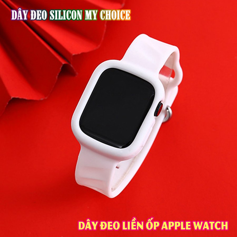 Dây Đeo liền ốp dành cho Apple Watch size 38/40/42/44mm silicon my choice_Trắng (tặng dán KCL theo size)