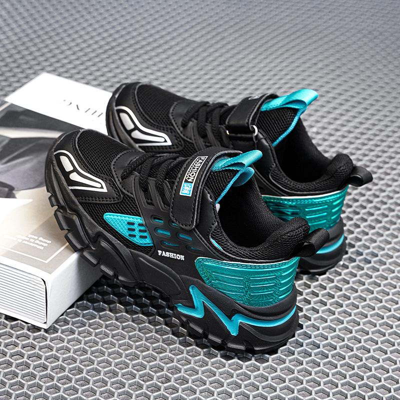 Giày thể thao ngoài trời thời trang mùa hè trẻ em trai chạy giày đi bộ giày nhẹ nhàng. Color: Black yellow-mesh Shoe Size: 33