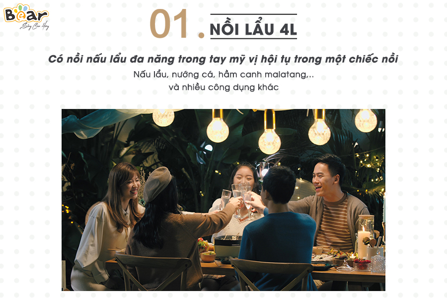 Nồi Điện Đa Năng, Nồi Lẩu Nướng Đa Năng BEAR SUBE004 3 Khay Rời Dung Tích 4L, Công Suất 1200W - Hàng Chính Hãng