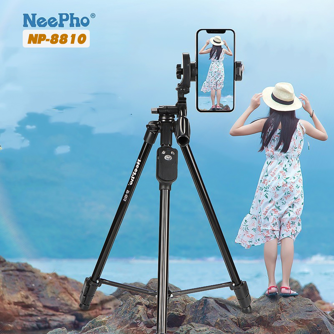 Chân máy ảnh Tripod Vinetteam NeePho NP-8810, khung nhôm cao cấp, cao 1.5m, chịu tải 3kg, tặng kèm túi đeo, kẹp điện thoại và remote - hàng chính hãng