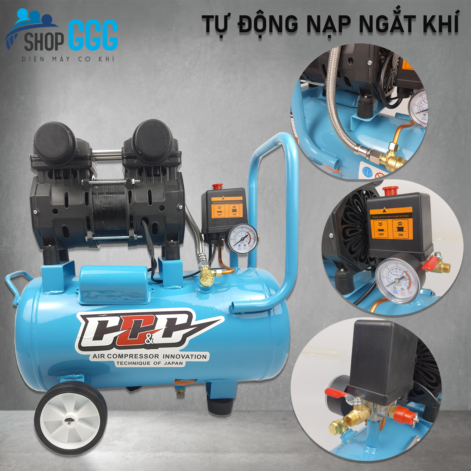 Máy nén khí không dầu 30L 1200W - 2 đầu nạp hơi - Nạp khí siêu nhanh - Tự động nạp ngắt khí - Không gây ồn - Bơm xịt hơi / phun sơn / bắn đinh | May nen khi, máy bơm hơi, máy nén hơi, máy nén mini