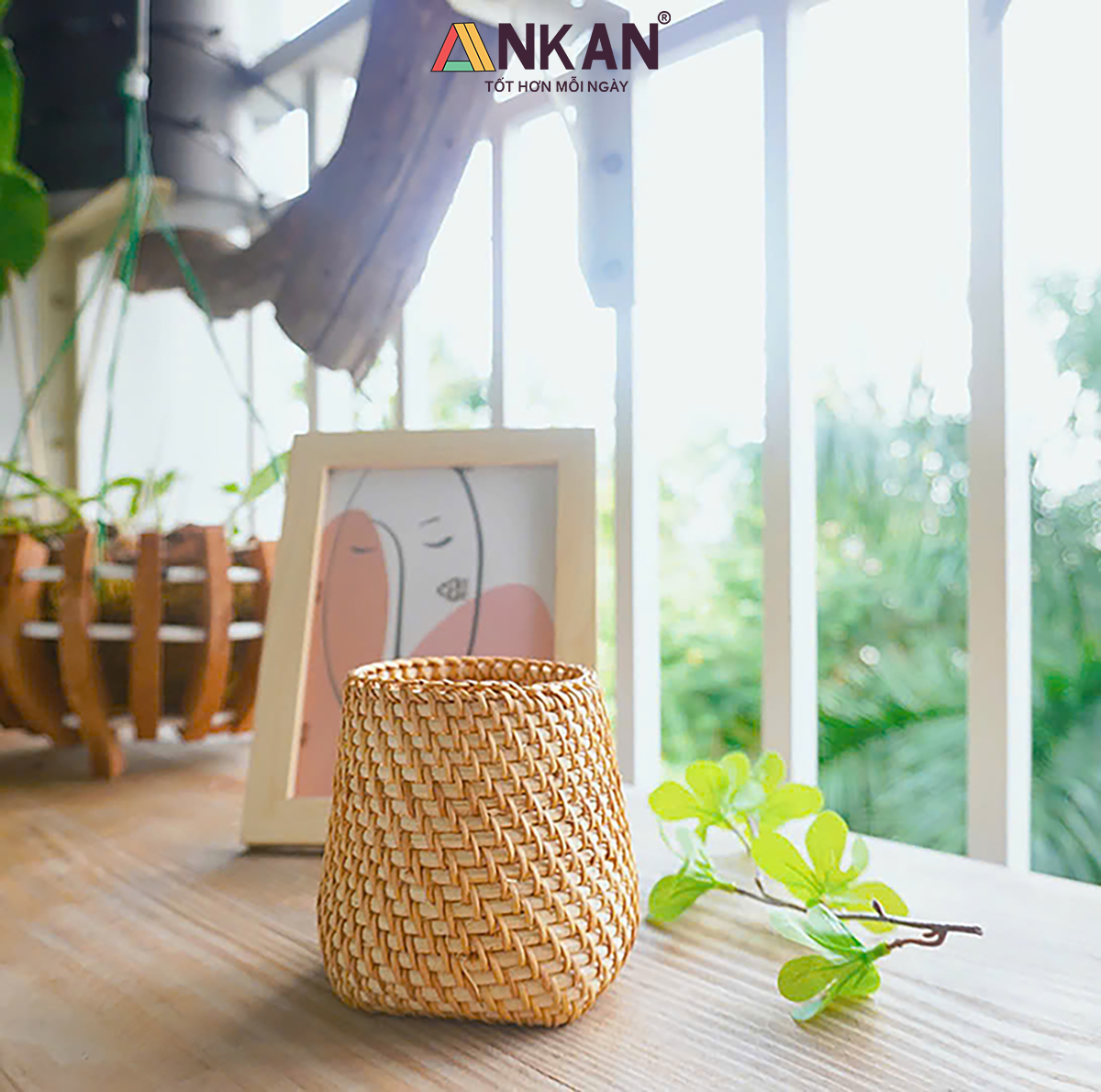 Cốc Mây Tre Đan Thủ Công Đa Năng - Đựng Bút, Cắm Hoa, Trang Trí Bàn Làm Việc - Phong Cách Vintage