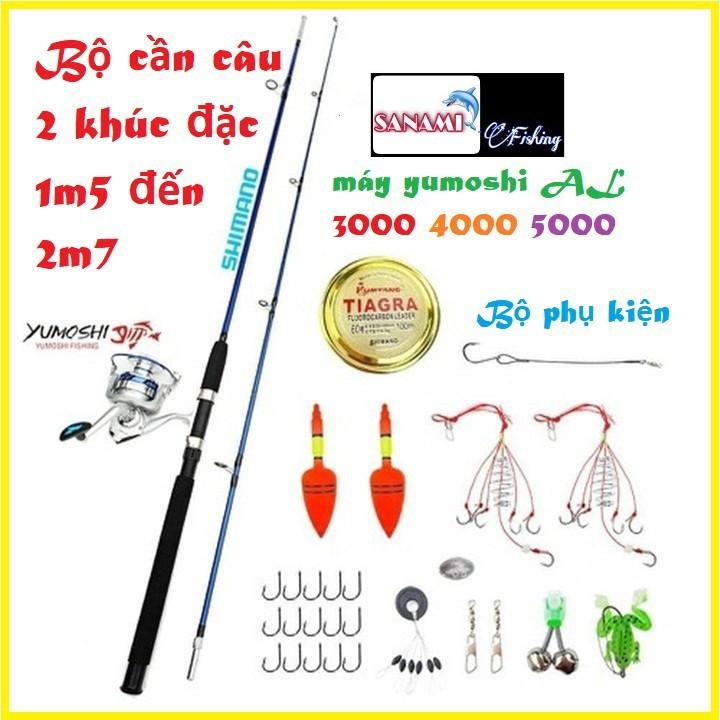 Bộ Cần Câu Máy 2 Khúc Đặc 1m5 đến 2m7 và máy yumoshi CL 3000 đến 5000 chất lượng