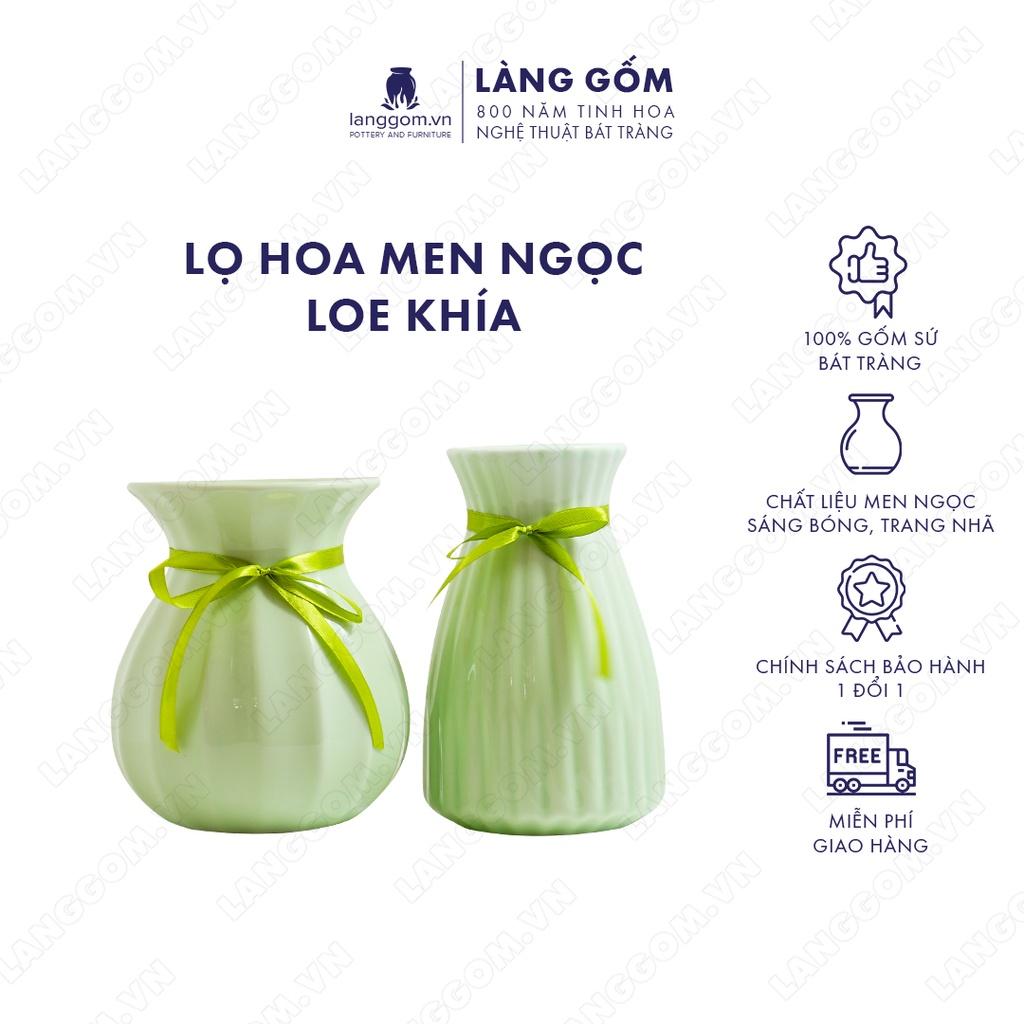 Bình hoa, lọ hoa Gốm sứ Bát Tràng cao cấp Men ngọc loe khía dùng làm quà tặng, trang trí - Làng Gốm Bát Tràng