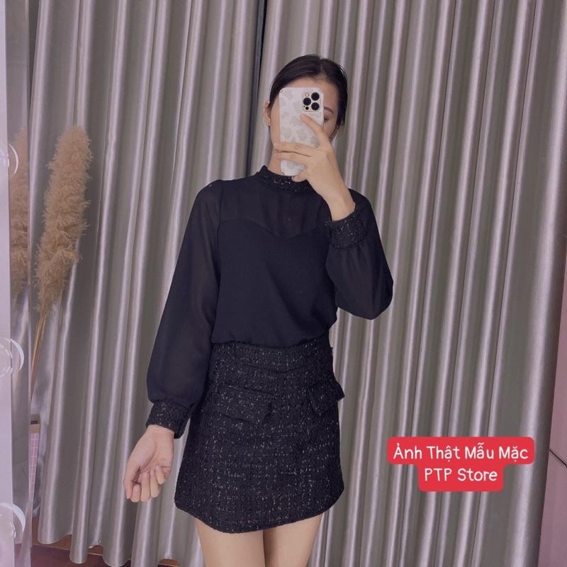 Sét Áo Voan Đen Mix Chân Váy Dạ Siêu Xinh Có Ảnh Thật Kèm Video