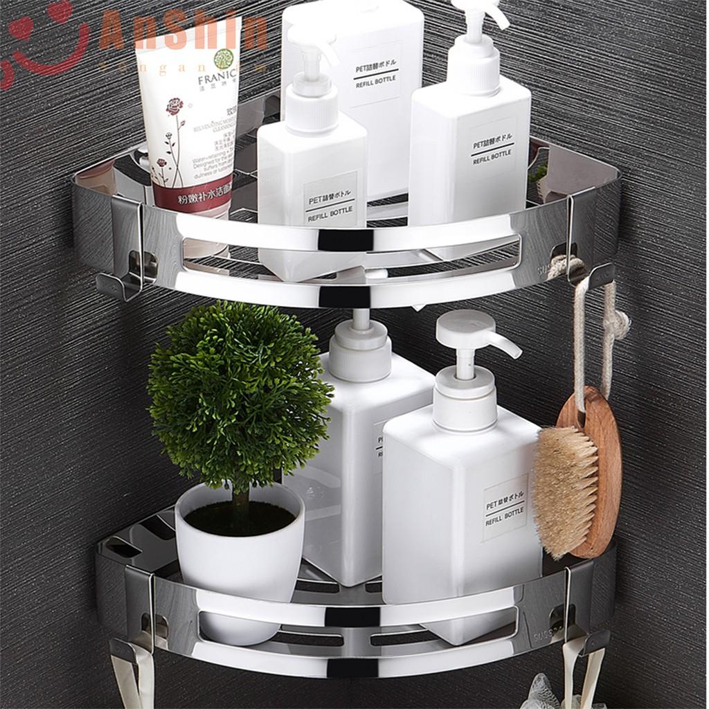 Kệ góc phòng tắm Inox 304 AnShin chống gỉ sét - Kệ Inox 304 hình tam giác - có thể bắt vít hoặc dán keo có sẵn