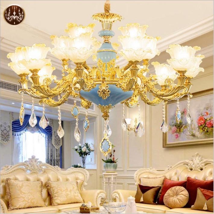 Đèn Chùm Ca Sỹ Pha Lê 15 tay XANH NGỌC- phong thái Phương tây tối tân thích hợp tô điểm Phòng Khách, Nhà Hàng, Hội Trườn