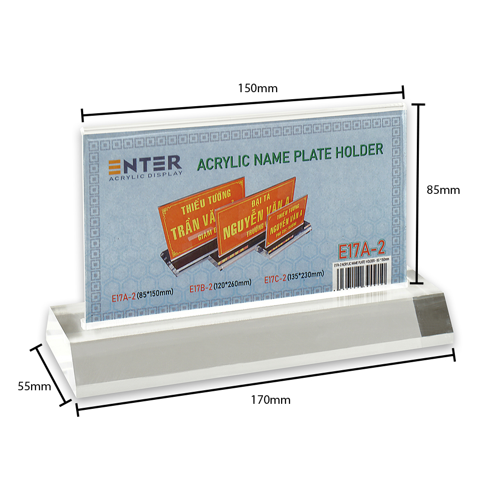 Kệ mica 2 mặt Enter E17A LR 8.5x15cm, đế 5.5x17cm dày 20mm vát 2 cạnh