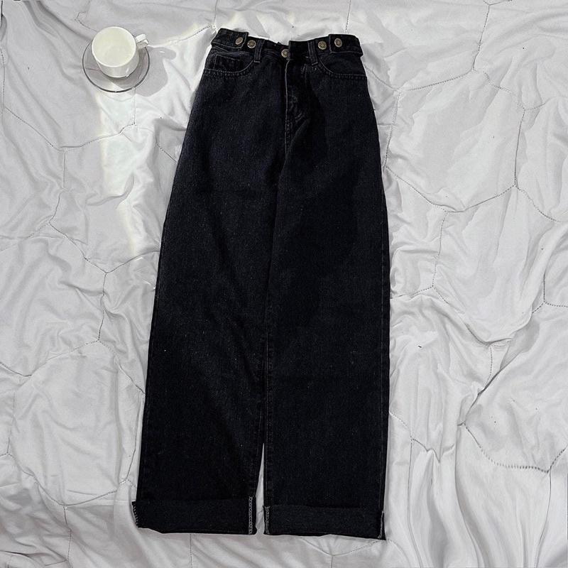 Quần jeans nút gài ống rộng có đủ 3 màu _Sẵn