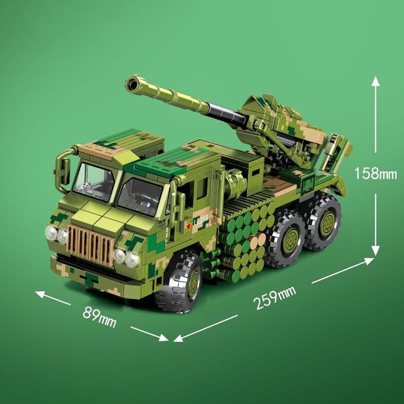 Đồ chơi Lắp ráp Xe Rocket tự hành 155MM, Sembo 203121 Vehicle Mounted Howitzer, Xếp hình thông minh 