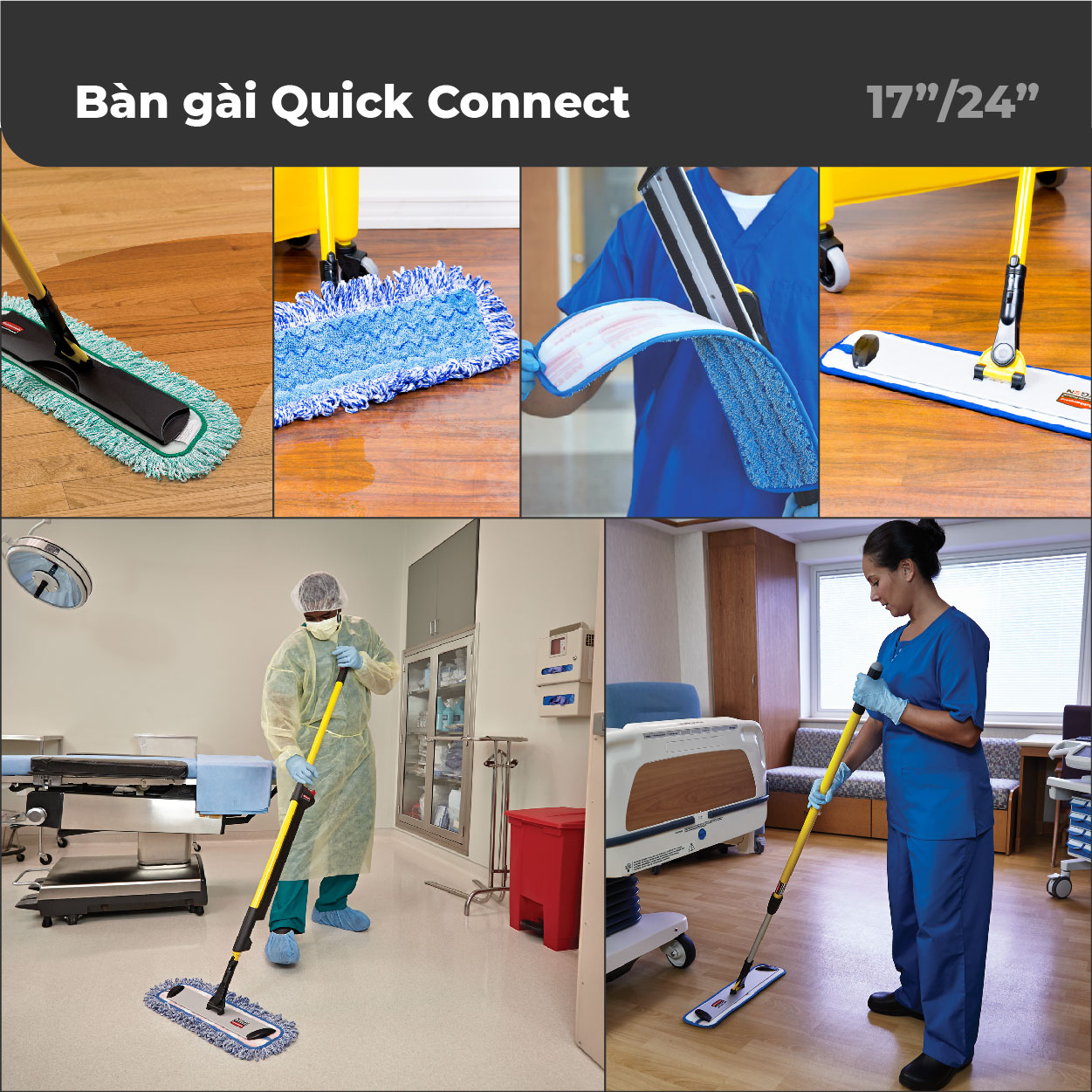 BỘ CÂY LAU SÀN NHÔM 58&quot; QUICK CONNECT - SKU: BCL01