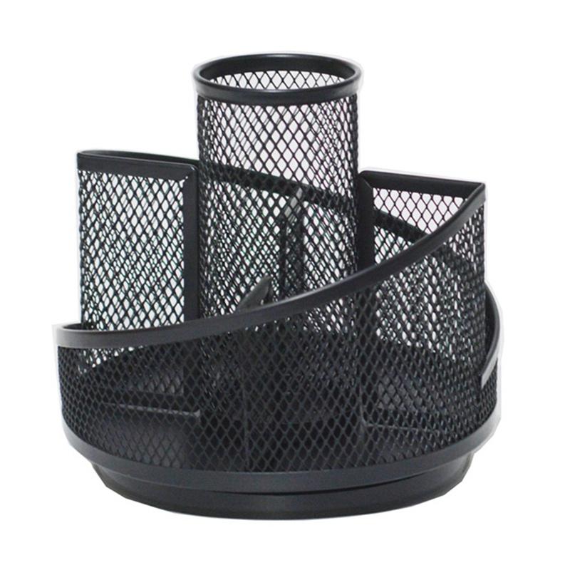 Tmdbyx Hộp Đựng Bút Bằng Kim Loại Dạng Lưới Tròn Năm Ngăn Có Thể Xoay Sáng Tạo Để Bàn Cho Học Sinh