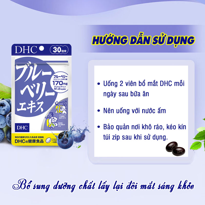 Viên uống bổ mắt việt quất DHC Nhật Bản thực phẩm chức năng tăng cường thị lực nuôi dưỡng đôi mắt khỏe mạnh gói 30 ngày JN-DHC-BLU30