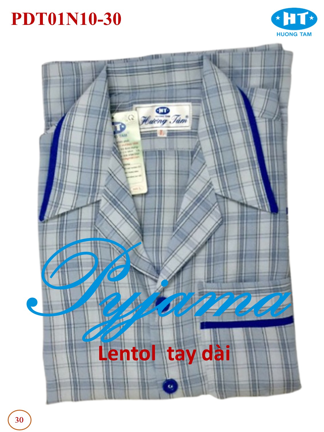 Bộ Pyjama HUONGTAM Lentol tay dài  nam cao cấp(PDT01N11). Chất liệu vải Lentol loại tốt:  mềm mại, thoáng mát, không phai màu
