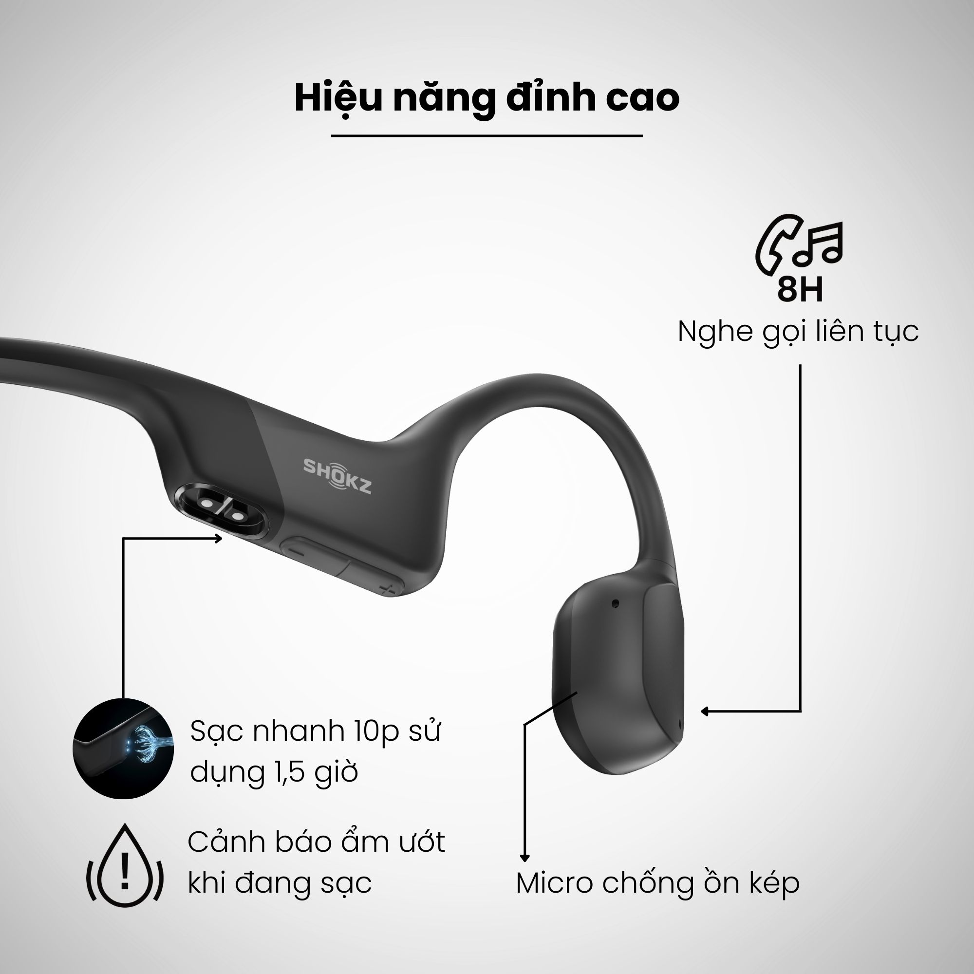 Tai Nghe Bluetooth Thể Thao Dẫn Truyền Âm Thanh Qua Xương SHOKZ OPEN RUN MINI S803 Màu Đen - Hàng Chính Hãng