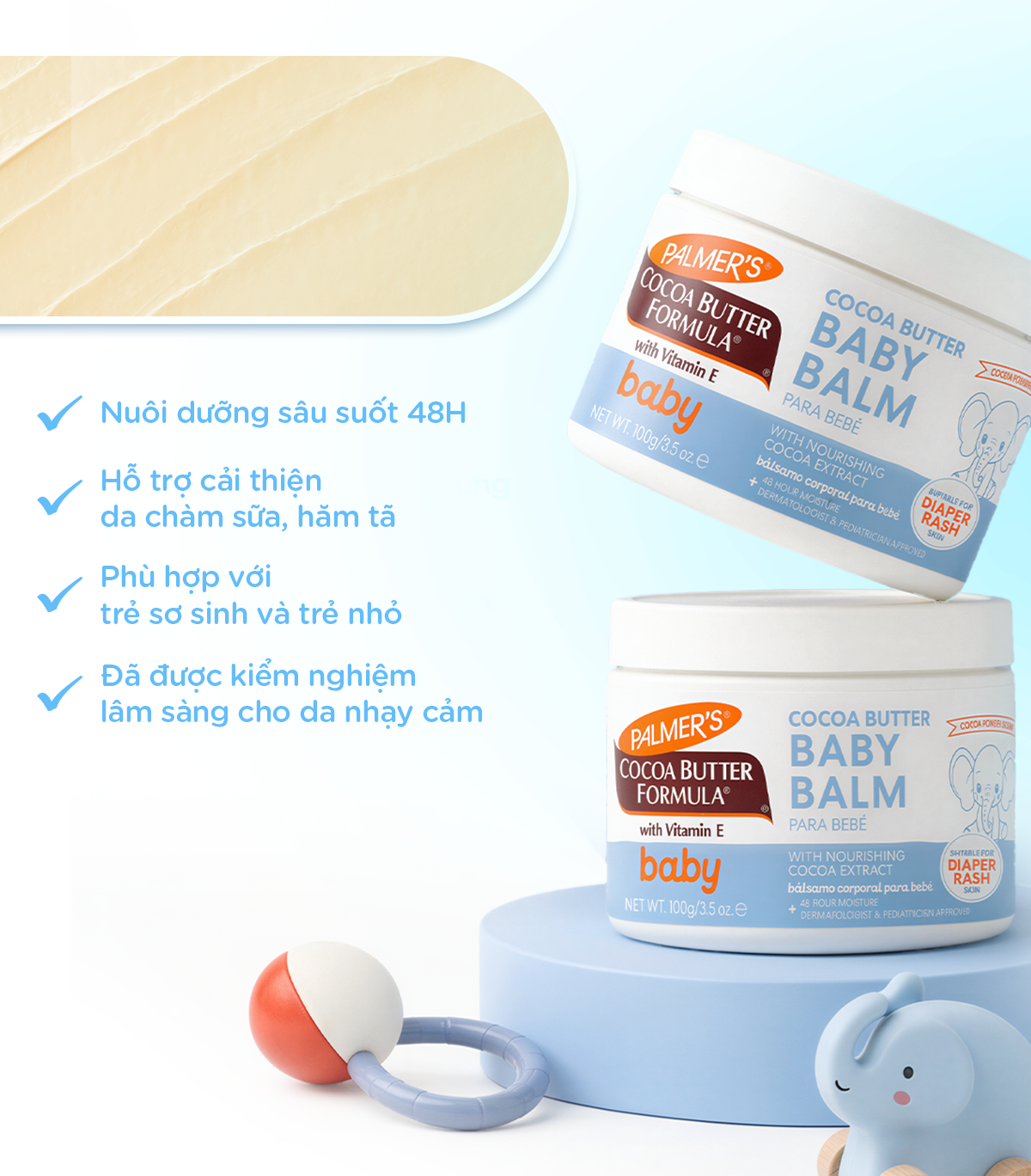 [Mới] Combo Nuôi Dưỡng &amp; Phục Hồi Chuyên Sâu Cho Bé Palmer's Cocoa Butter (Dầu Dưỡng 150ml + Sáp Dưỡng 100g)