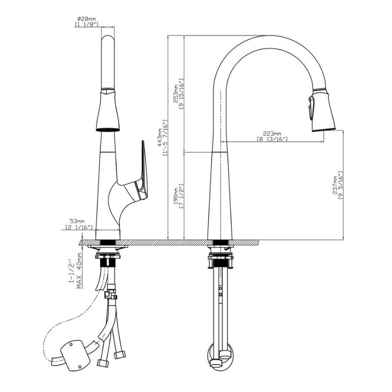 Vòi Rửa chén Nóng Lạnh Ecalite EF-K572B - Có Dây Rút - Điều Chỉnh Tia Nước - Đồng Thau Sơn Đen Cực Đẹp - Hàng Chính Hãng