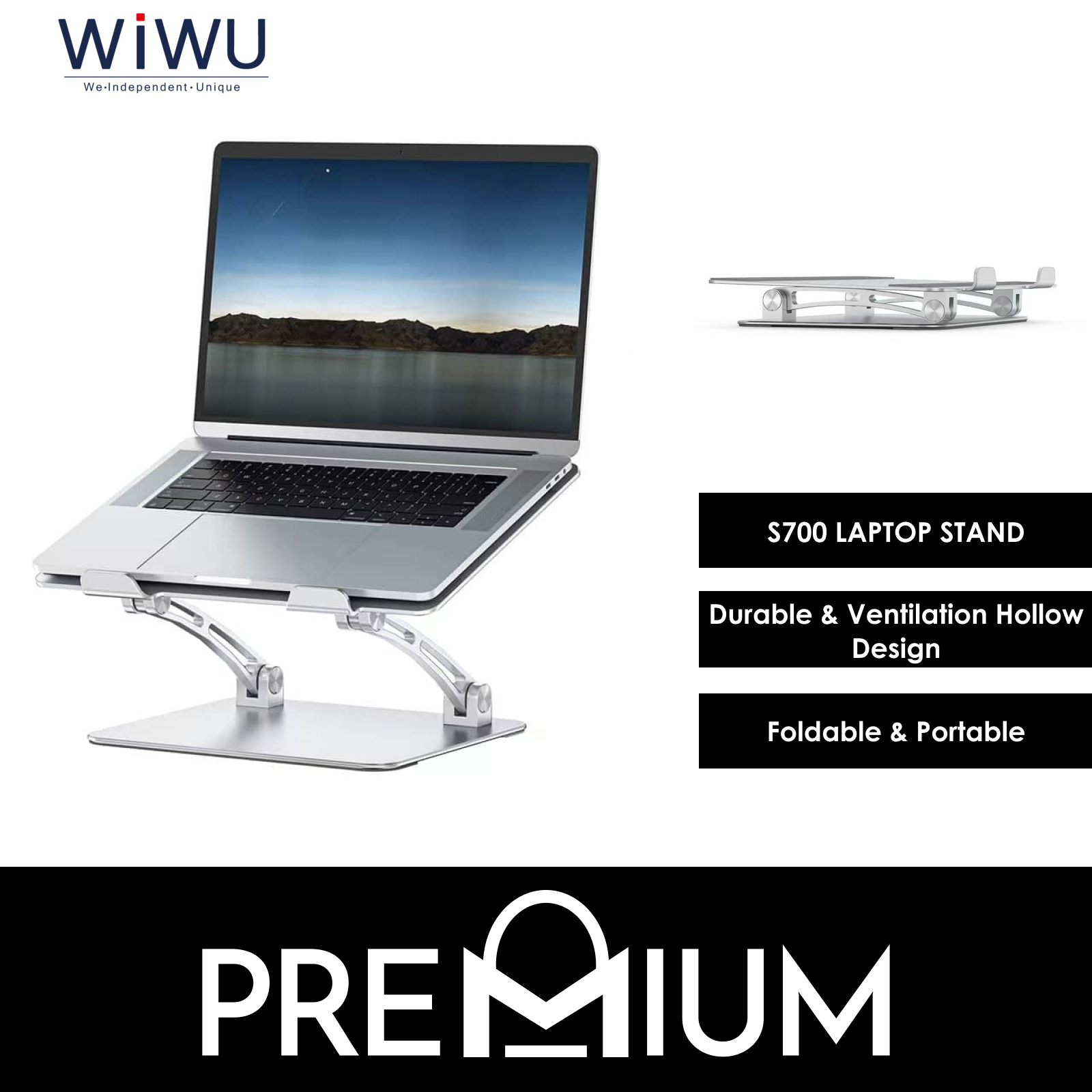 Giá đỡ tản nhiệt cho Macbook Laptop hiệu Wiwu S700 Adjustable Laptop Stand (Laptop 9 inch đến 17 inch giúp tản nhiệt, chất liệu nhôm nguyên khối, thiết kế công thái học chống mỏi cổ khi làm việc) - hàng nhập khẩu